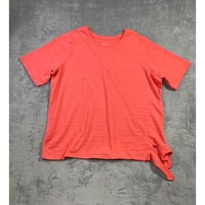 D&Co Active Womens Coral Pink 100% Cotton Side Tie Knot Short Sleeve Top Size 2X